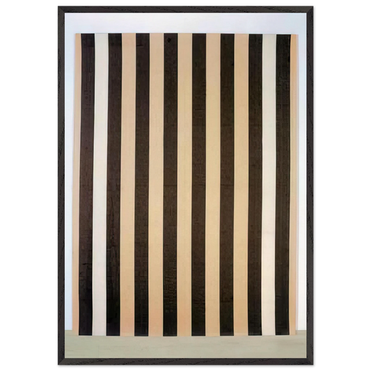 Peinture acrylique blanche sur tissu raye blanc et marron - 1972 - Daniel Buren 70x100 cm / 28x40 inches Framed Art Print – Black Wooden Frame