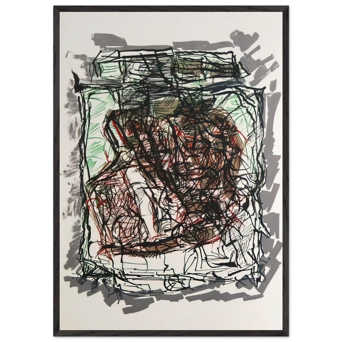 Lithographie 1976 - Jean-Paul Riopelle 70x100 cm / 28x40 inches Framed Art Print – Black Wooden Frame