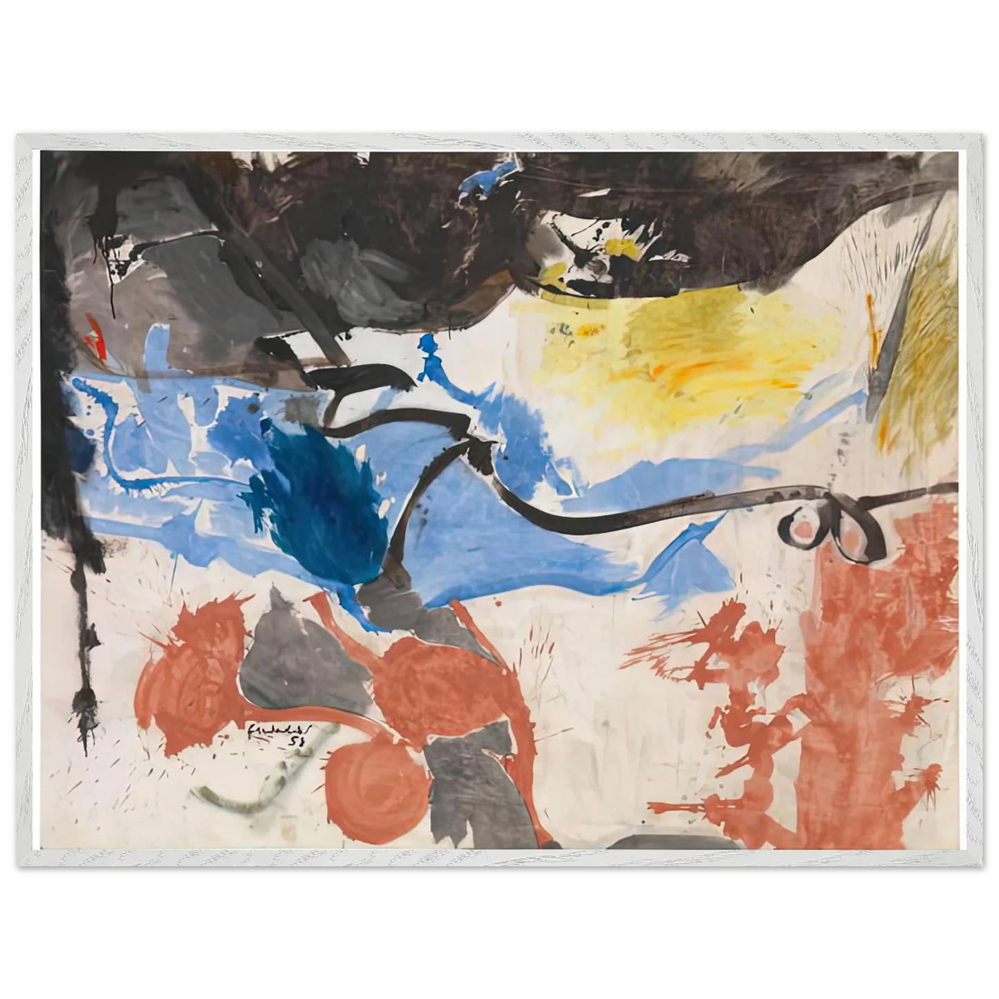 Helen Frankenthaler - Hotel Cro-Magnon, 1958- Wall Art - 60x80 cm / 24x32 inches - Premium Wooden Framed Poster With Fine Art Paper-canvas - Wood frame