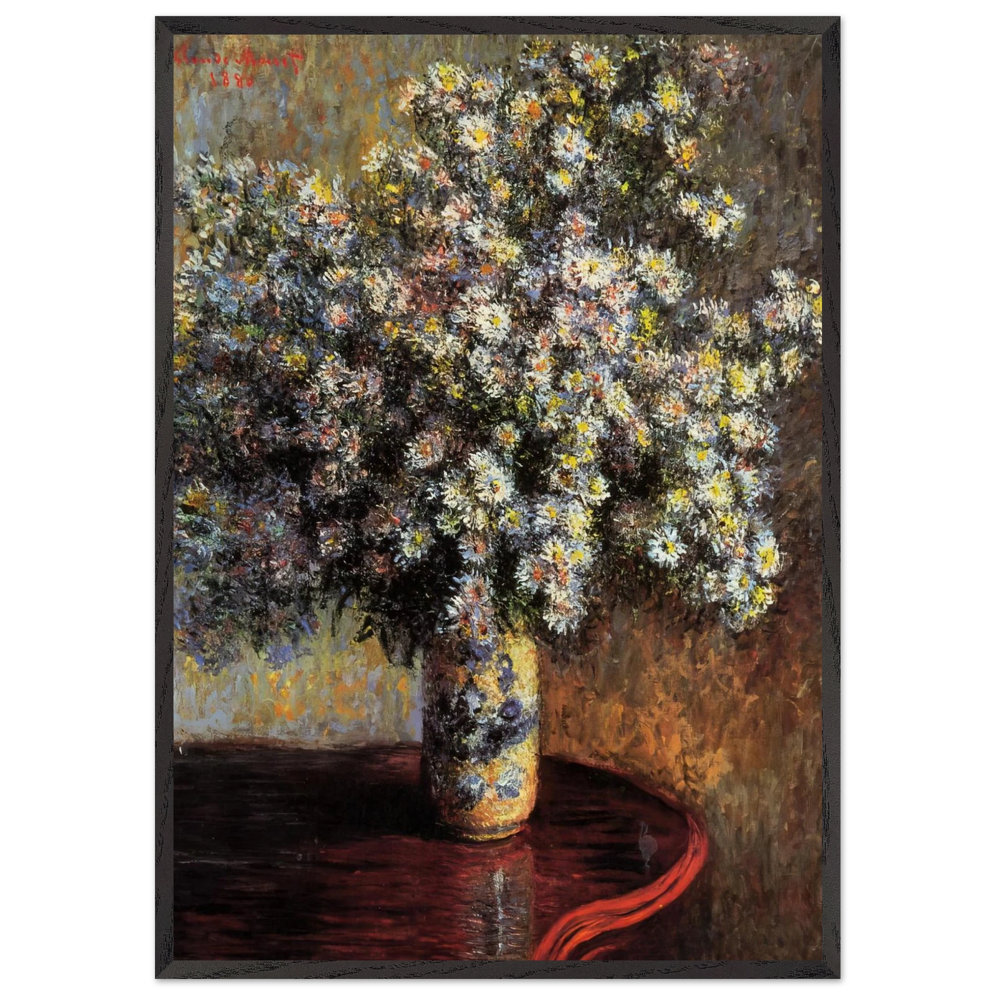 Asters - claude monet 70x100 cm / 28x40 inches Framed Art Print – Black Wooden Frame