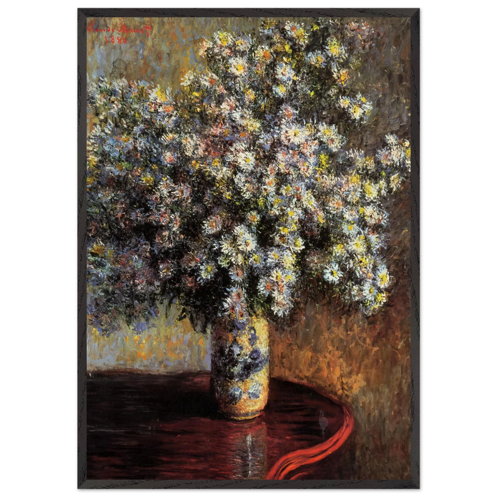 Asters - claude monet 70x100 cm / 28x40 inches Framed Art Print – Black Wooden Frame