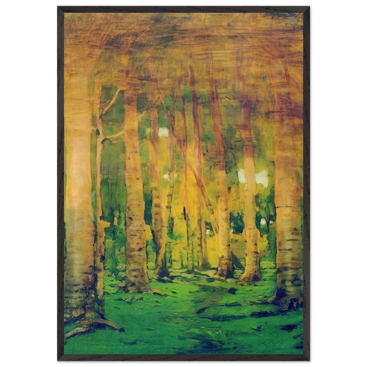 A Birch Grove Spots of sunlight - Arkhyp Kuindzhi 70x100 cm / 28x40 inches Framed Art Print – Black Wooden Frame