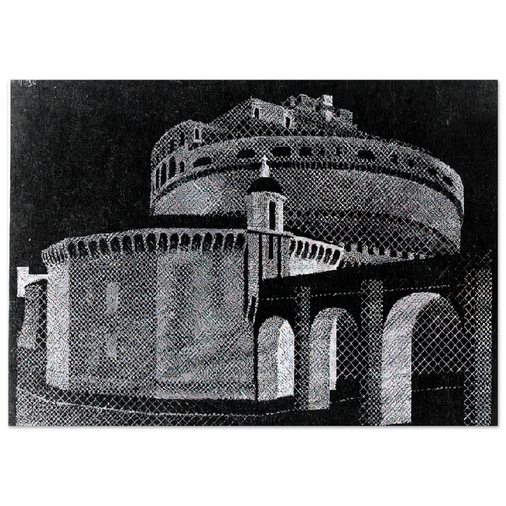 MC Escher - NOCTURNAL ROME CASTEL SANT ANGELO Wall Art - 60x80 cm / 24x32 inches - Premium Wooden Framed Poster With Fine Art Paper - Wood frame