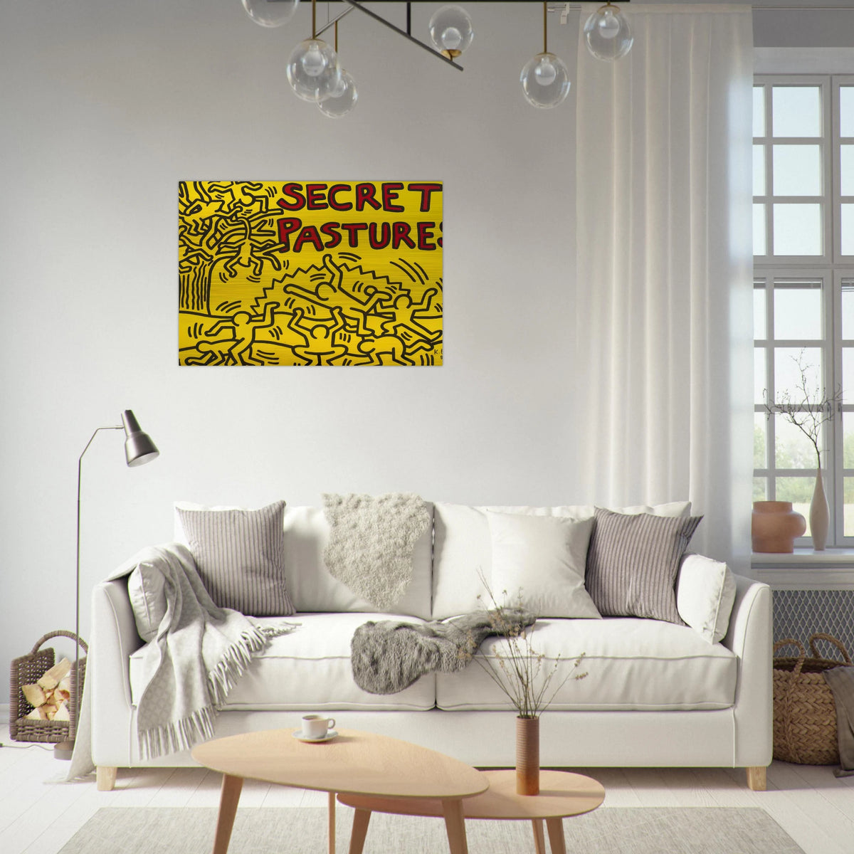 A POSTER FOR THE BILL T JONES AND ARNIE ZANE PERFORMANCE PIECE SECRET PASTURES 1984 - Keith Haring Brushed Aluminum Print - 70x100 cm / 28x40 inches | Keith Haring Aluminum Print | Keith Haring Prints