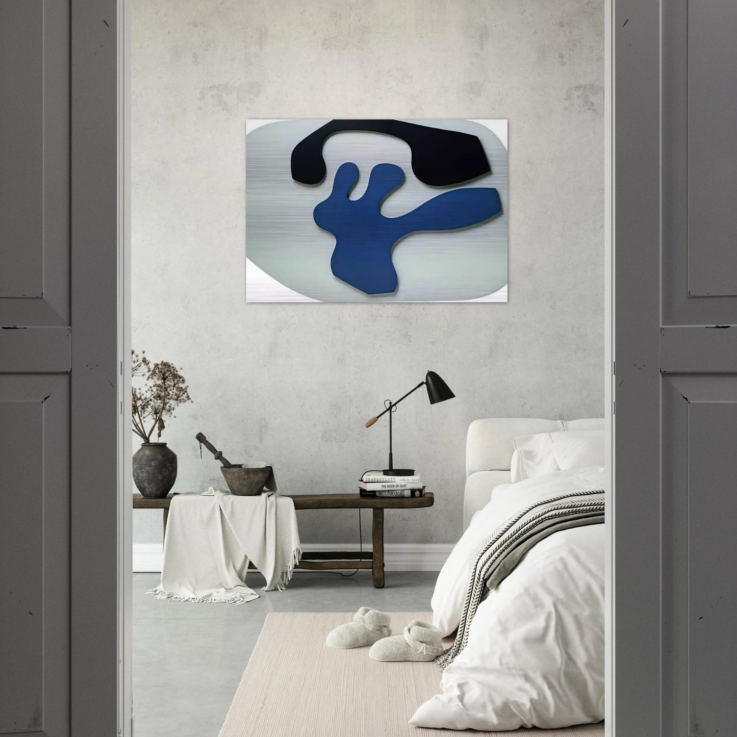 Overturned Blue Shoe With Two Heels Under a Black Vault - Jean Arp Brushed Aluminum Print - 70x100 cm / 28x40 inches | Jean Arp Aluminum Print | Jean Arp Prints