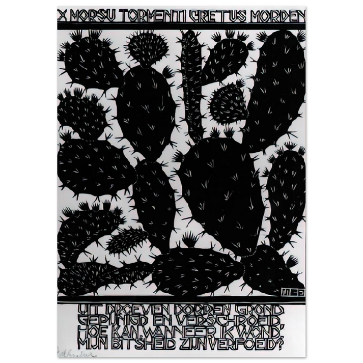 MC Escher - EMBLEMATA CACTUS Wall Art - 21x29.7 cm / 8x12" - Premium Wooden Framed Poster With Fine Art Paper - Black frame