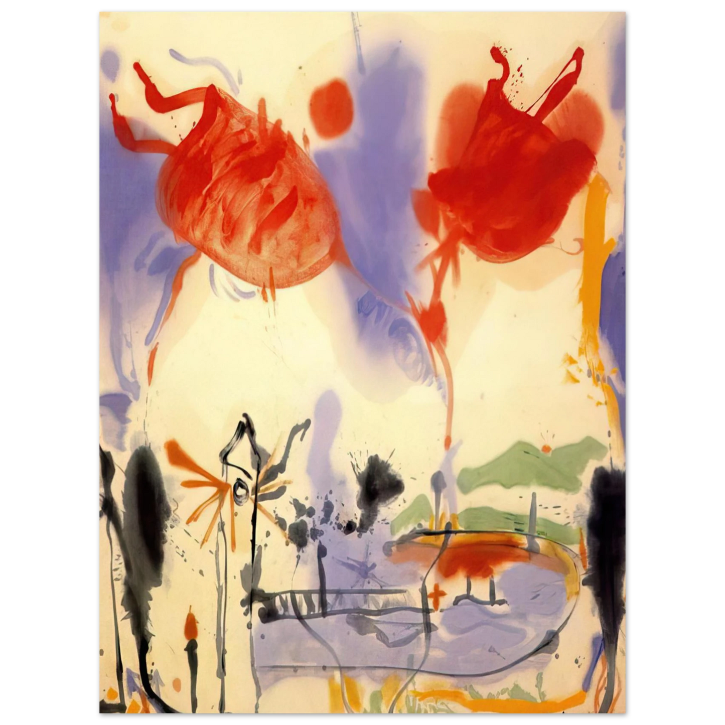 Helen Frankenthaler - Round Trip - 1957 Wall art - 40x50 cm / 16x20 inches - Premium Wooden Framed Poster With Fine Art Paper-canvas - Black frame