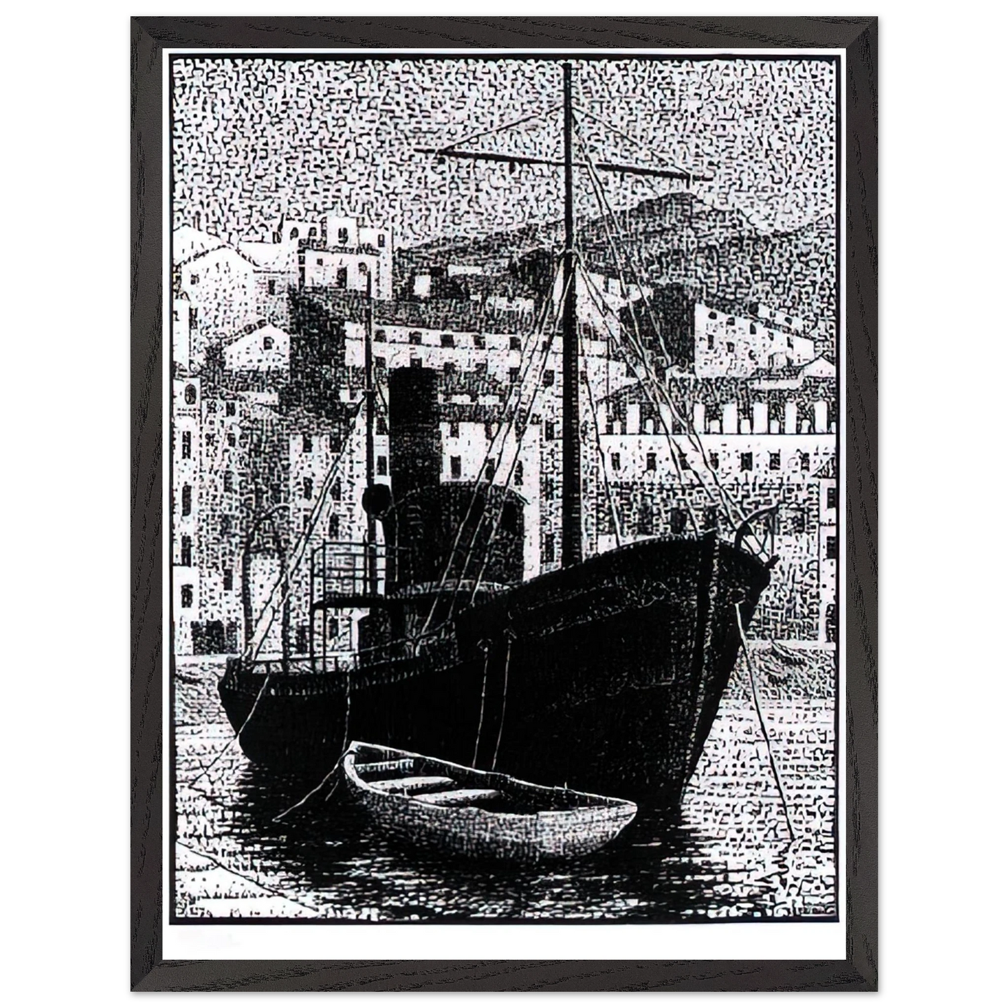 MC Escher - TUGBOAT OLD HARBOR OF BASTIA JANUARY 1934 1934 Wall Art - 60x80 cm / 24x32 inches - Premium Wooden Framed Poster With Fine Art Paper-canvas - Black frame