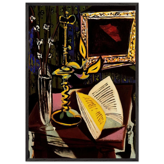 Still life with candlestick - 1937 - Pablo Picasso 70x100 cm / 28x40 inches Framed Art Print – Black Wooden Frame
