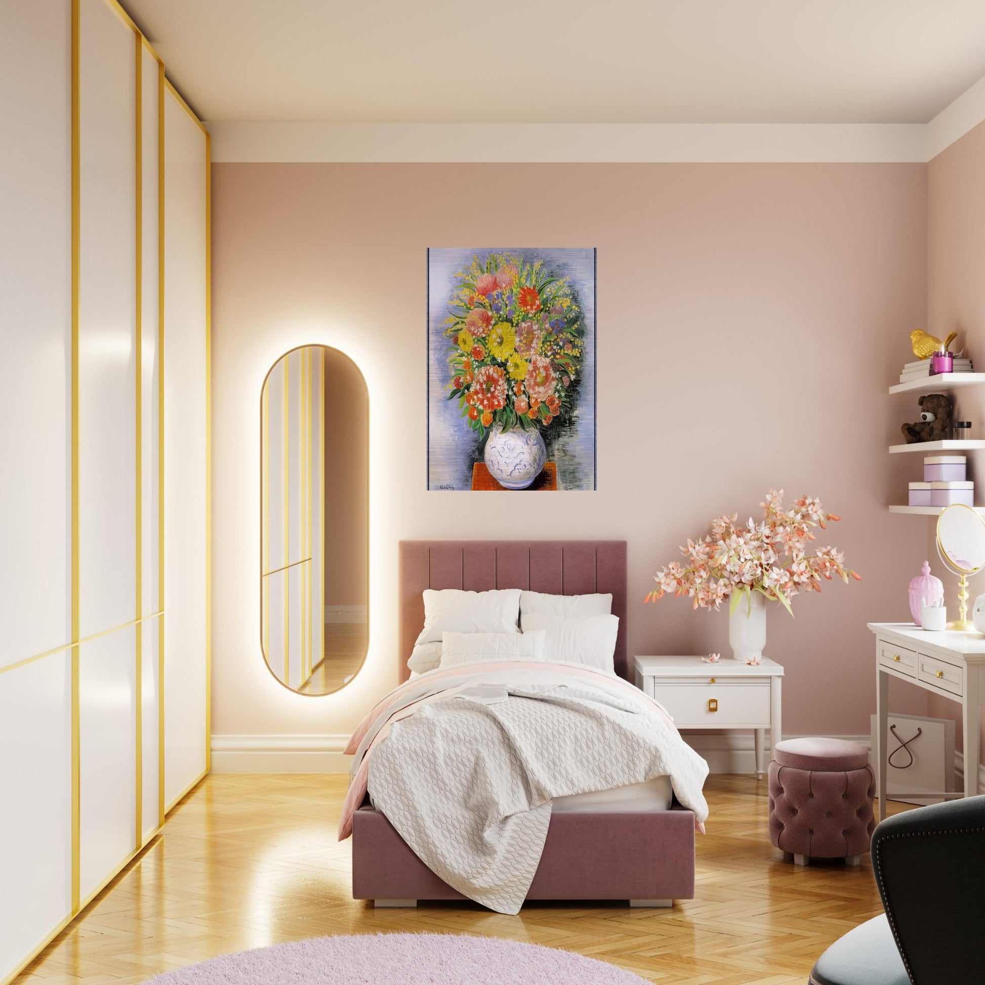 BOUQUET OF VARIOUS FLOWERS AND MIMOSA - Moise Kisling Brushed Aluminum Print - 70x100 cm / 28x40 inches | Moise Kisling Aluminum Print | Moise Kisling Prints