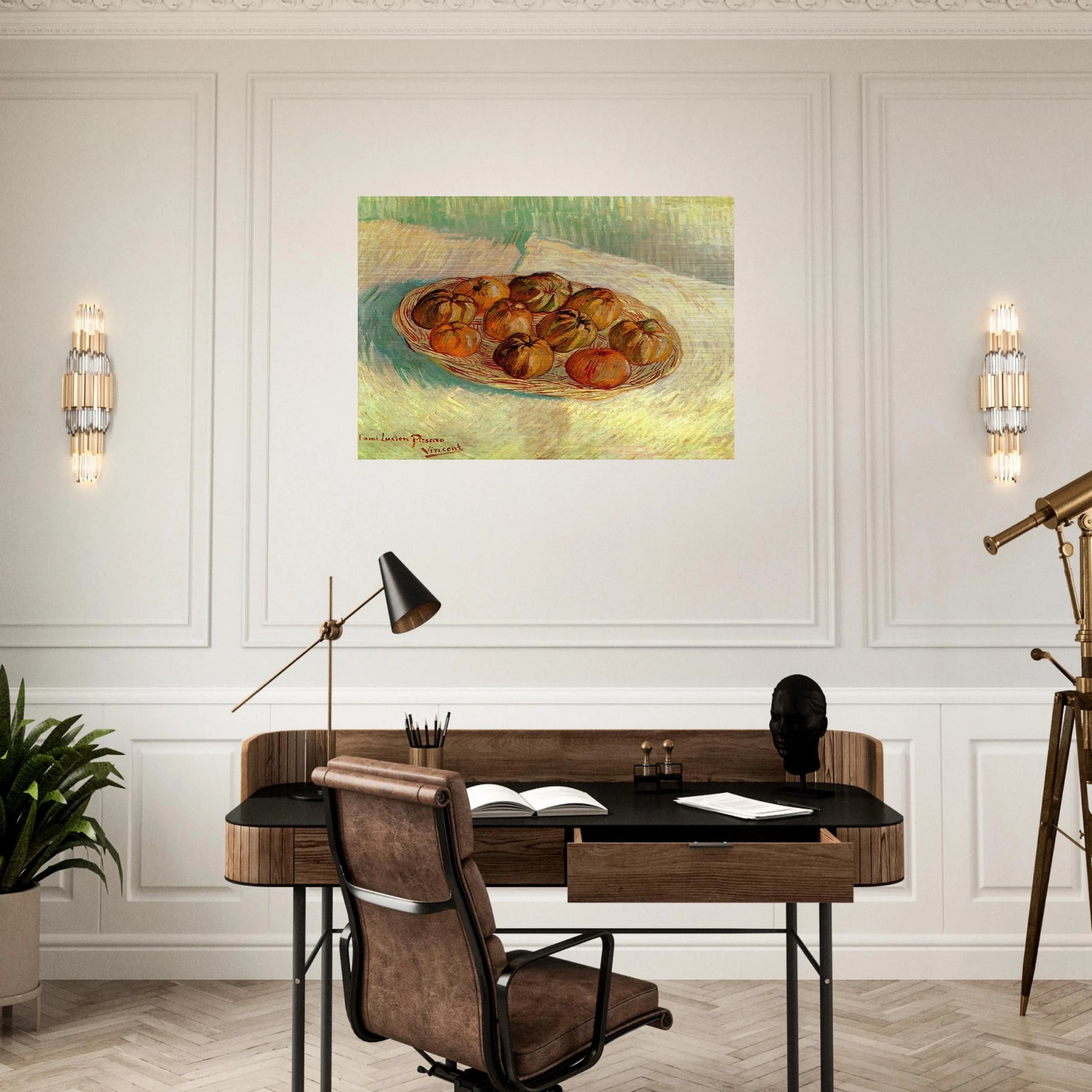 Still Life with Basket of Apples to Lucien Pissarro - Vincent van Gogh Brushed Aluminum Print - 70x100 cm / 28x40 inches | Vincent van Gogh Aluminum Print | Vincent van Gogh Prints