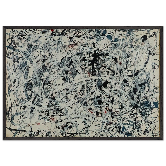 COMPOSITION WHITE BLACK BLUE AND RED ON WHITE 1948 - Jackson Pollock 70x100 cm / 28x40 inches Framed Art Print – Black Wooden Frame