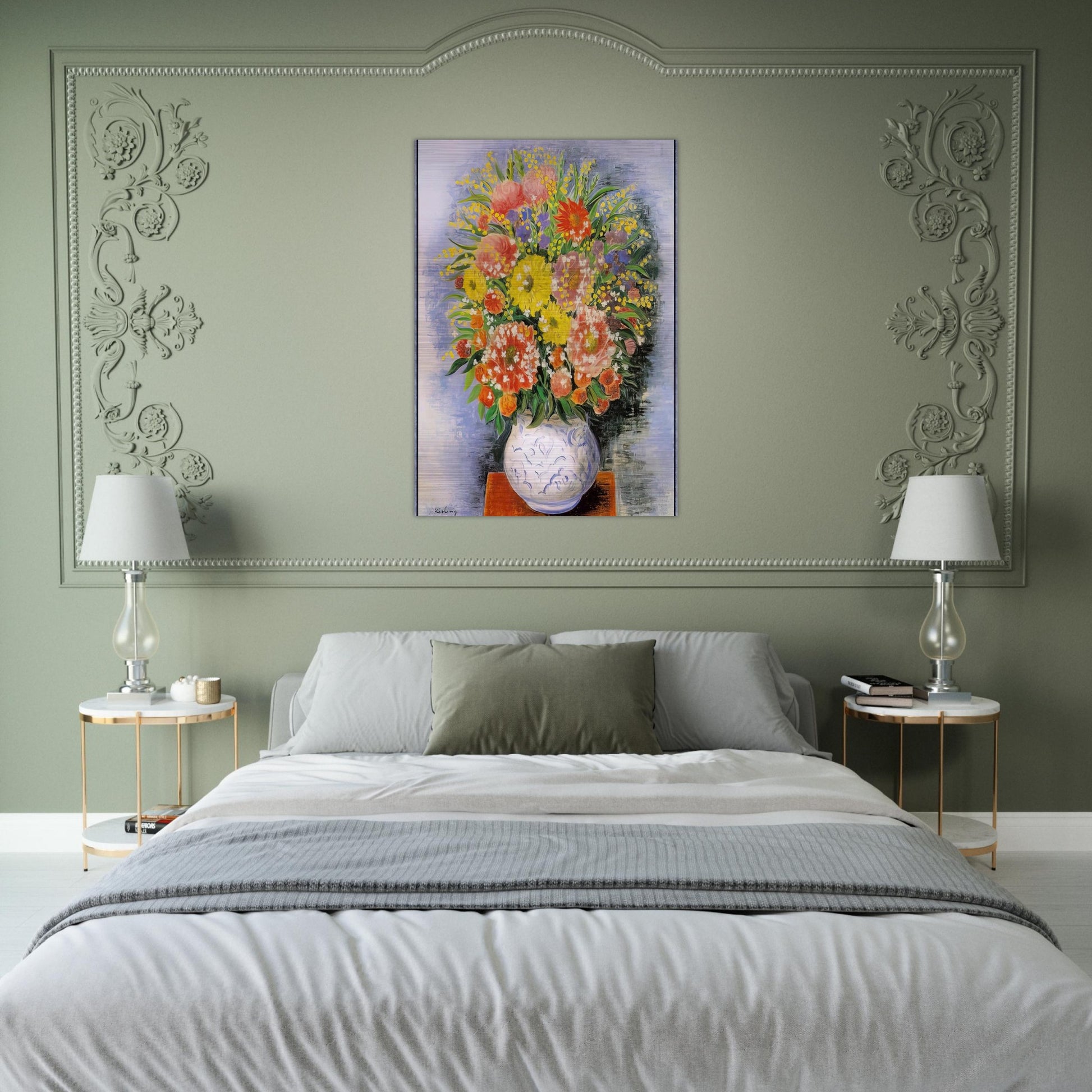 BOUQUET OF VARIOUS FLOWERS AND MIMOSA - Moise Kisling Brushed Aluminum Print - 70x100 cm / 28x40 inches | Moise Kisling Aluminum Print | Moise Kisling Prints