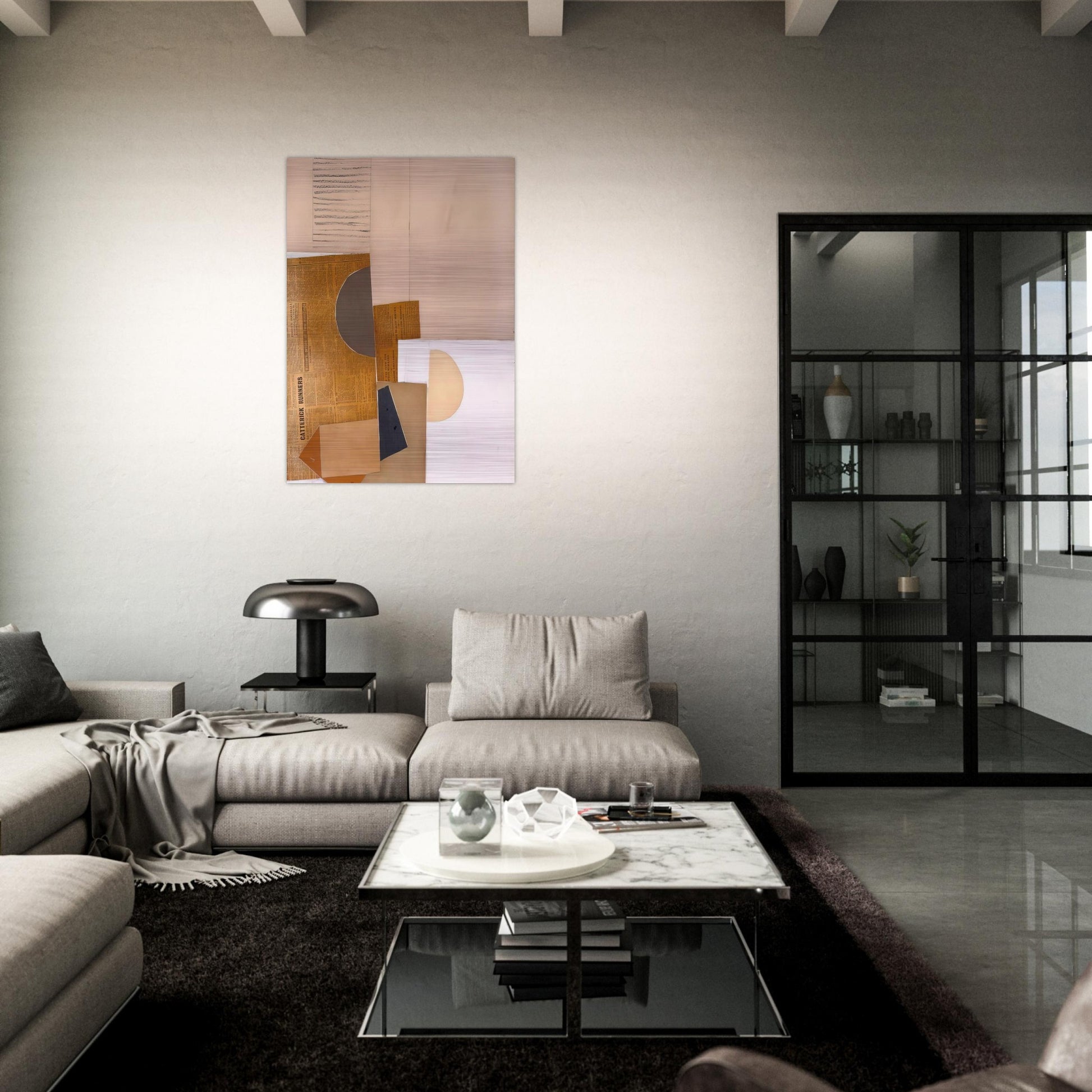 ABSTRACT IN WHITE GREY AND OCHRE 1949 - Victor Pasmore Brushed Aluminum Print - 70x100 cm / 28x40 inches | Victor Pasmore Aluminum Print | Victor Pasmore Prints