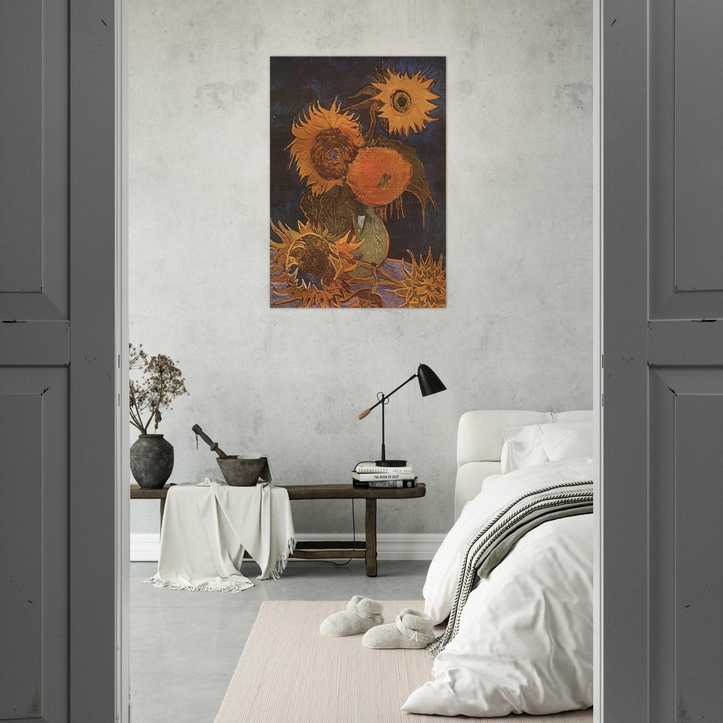 Still Life Vase with Five Sunflowers - Vincent van Gogh Brushed Aluminum Print - 70x100 cm / 28x40 inches | Vincent van Gogh Aluminum Print | Vincent van Gogh Prints