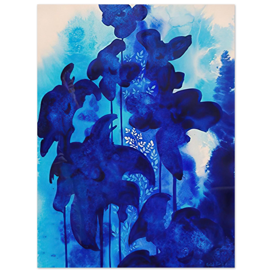 Eyvind Earle - Blue Floral  75x100 cm / 30x40inches Fine Art Poster