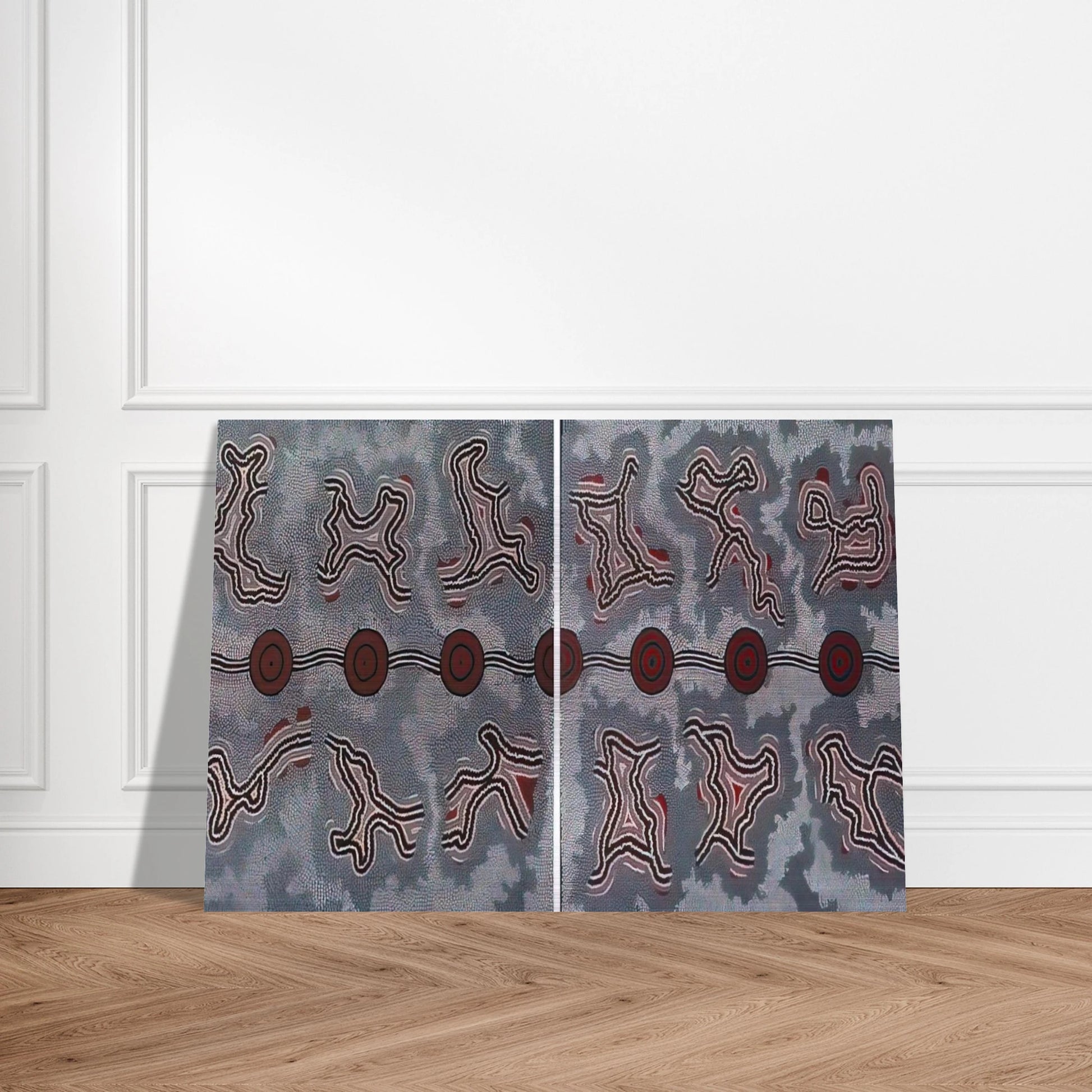 Narripi Dreaming Diptych - 1990 - Clifford Possum Tjapaltjarri Brushed Aluminum Print - 70x100 cm / 28x40 inches | Clifford Possum Tjapaltjarri Aluminum Print | Clifford Possum Tjapaltjarri Prints