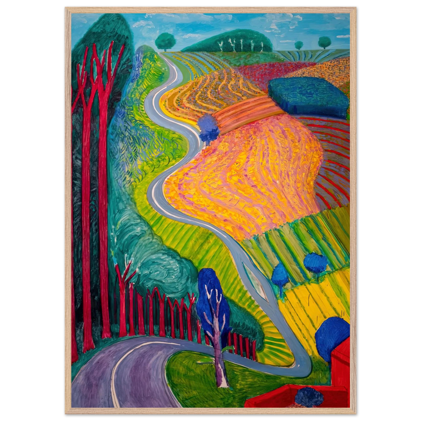 David Hockney - David Hockney Wall art - 28x43  cm / XL (11x17 inches) - Premium Wooden Framed Poster With Fine Art Paper-canvas - Wood frame