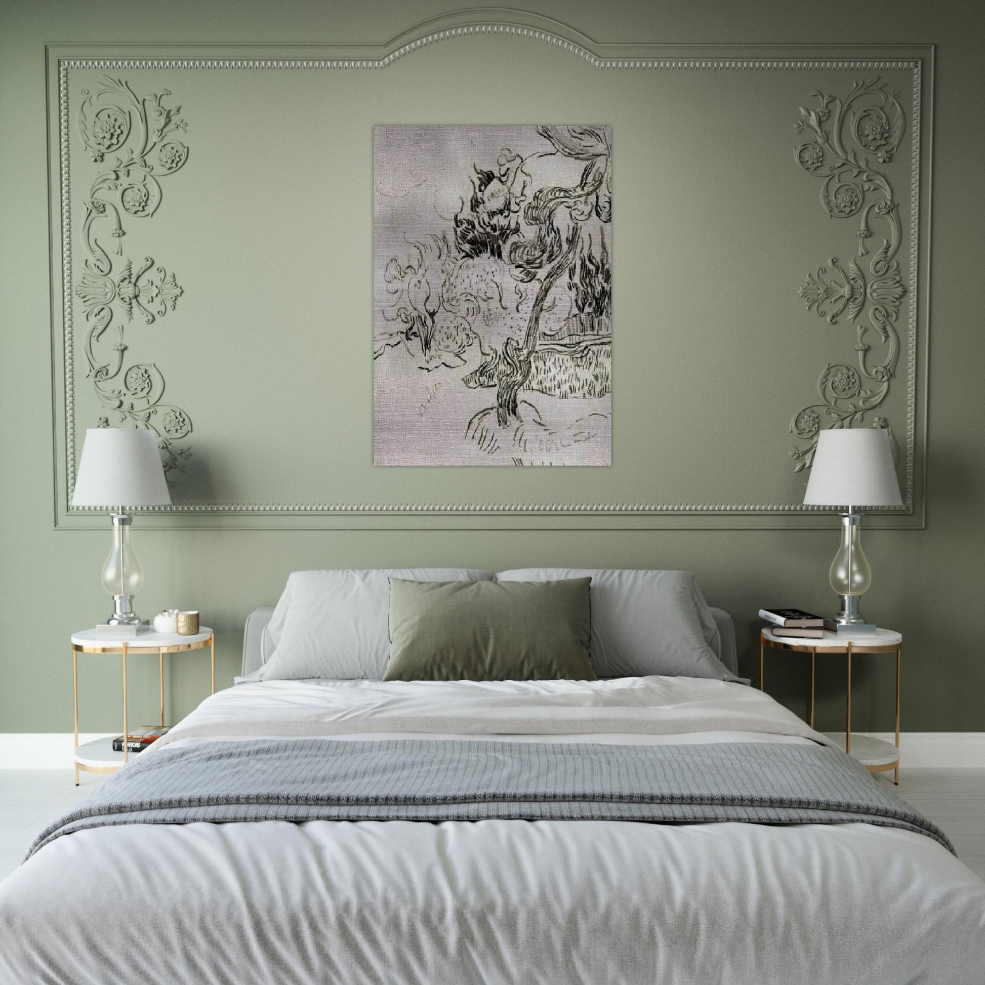 A Pine Tree and Cypresses in the Garden of the Asylum - Vincent van Gogh Brushed Aluminum Print - 70x100 cm / 28x40 inches | Vincent van Gogh Aluminum Print | Vincent van Gogh Prints