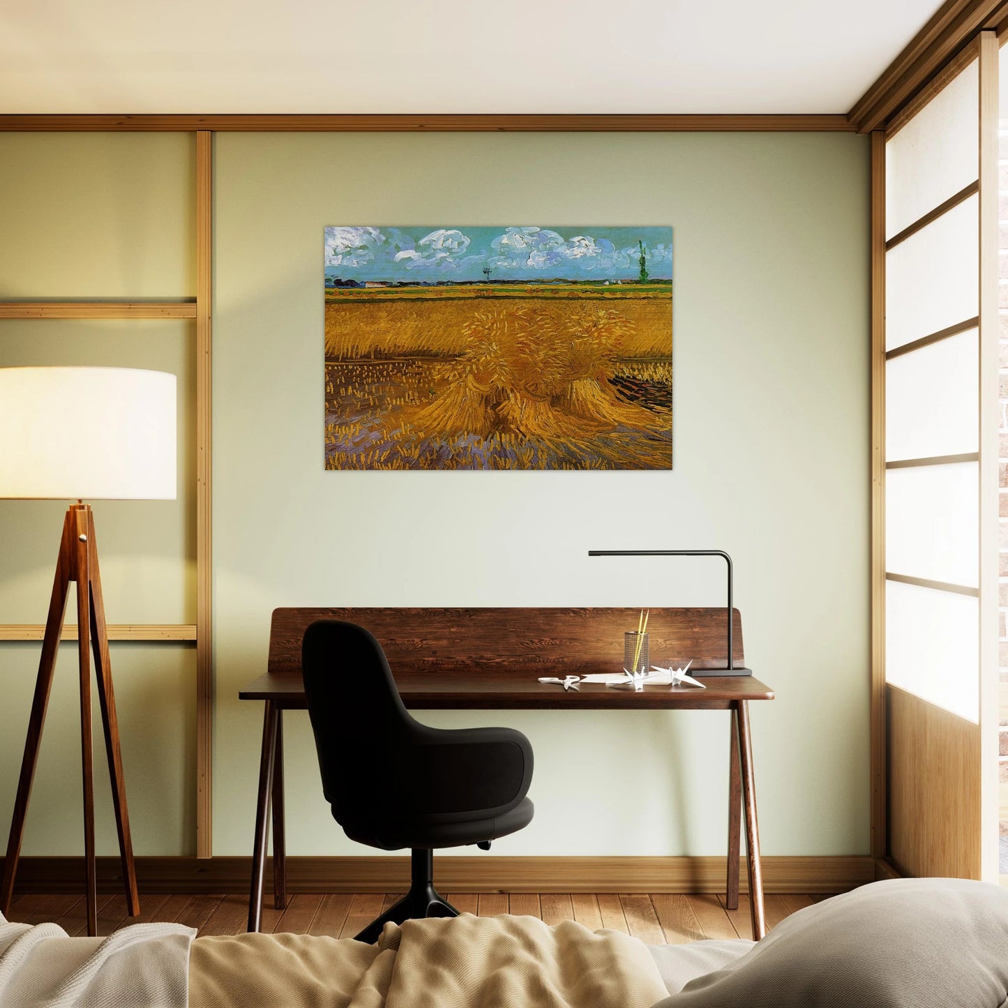 Wheatfield with Sheaves - Vincent van Gogh Brushed Aluminum Print - 70x100 cm / 28x40 inches | Vincent van Gogh Aluminum Print | Vincent van Gogh Prints