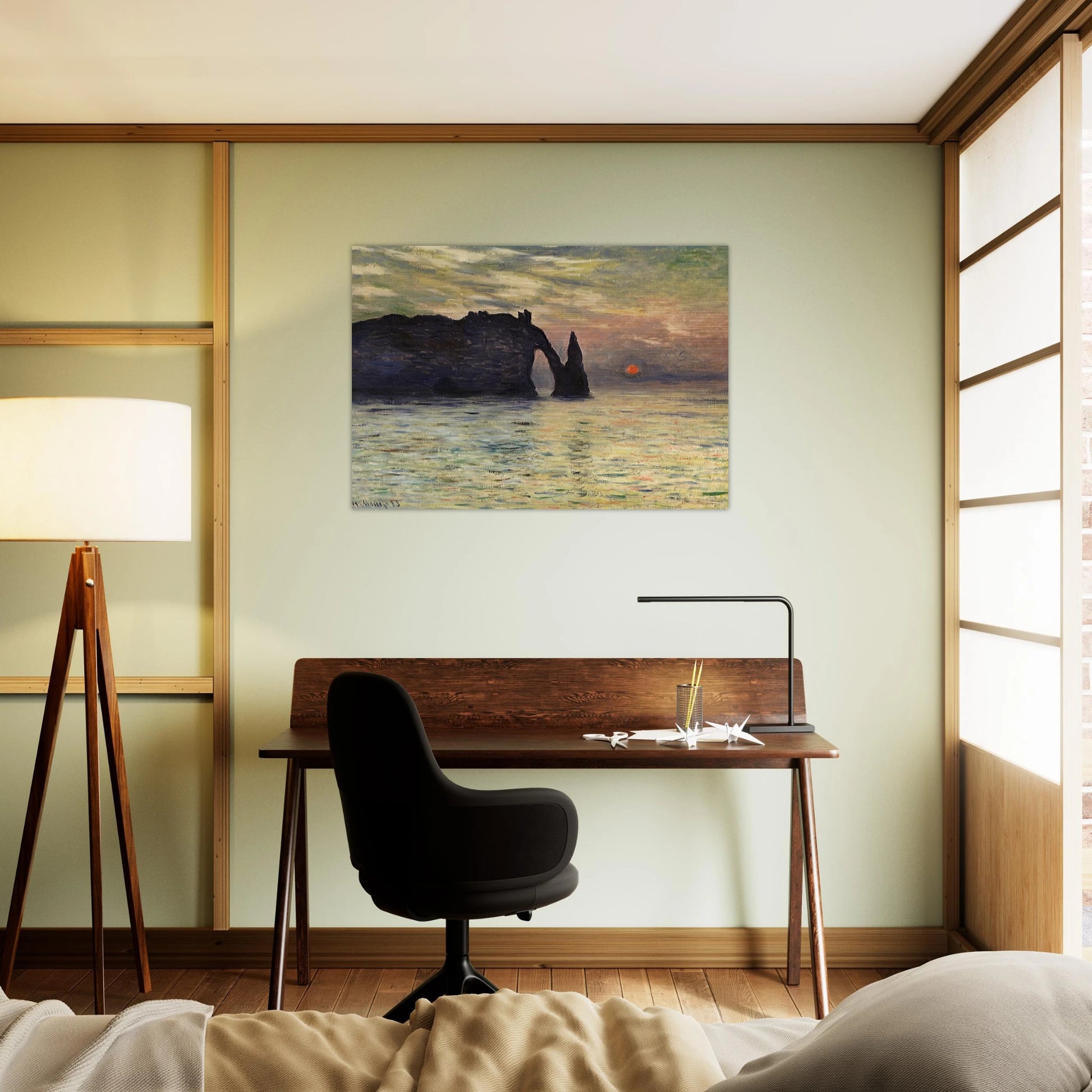 The Manneport, Cliff at Etretat, Sunset - claude monet Brushed Aluminum Print - 70x100 cm / 28x40 inches | claude monet Aluminum Print | claude monet Prints
