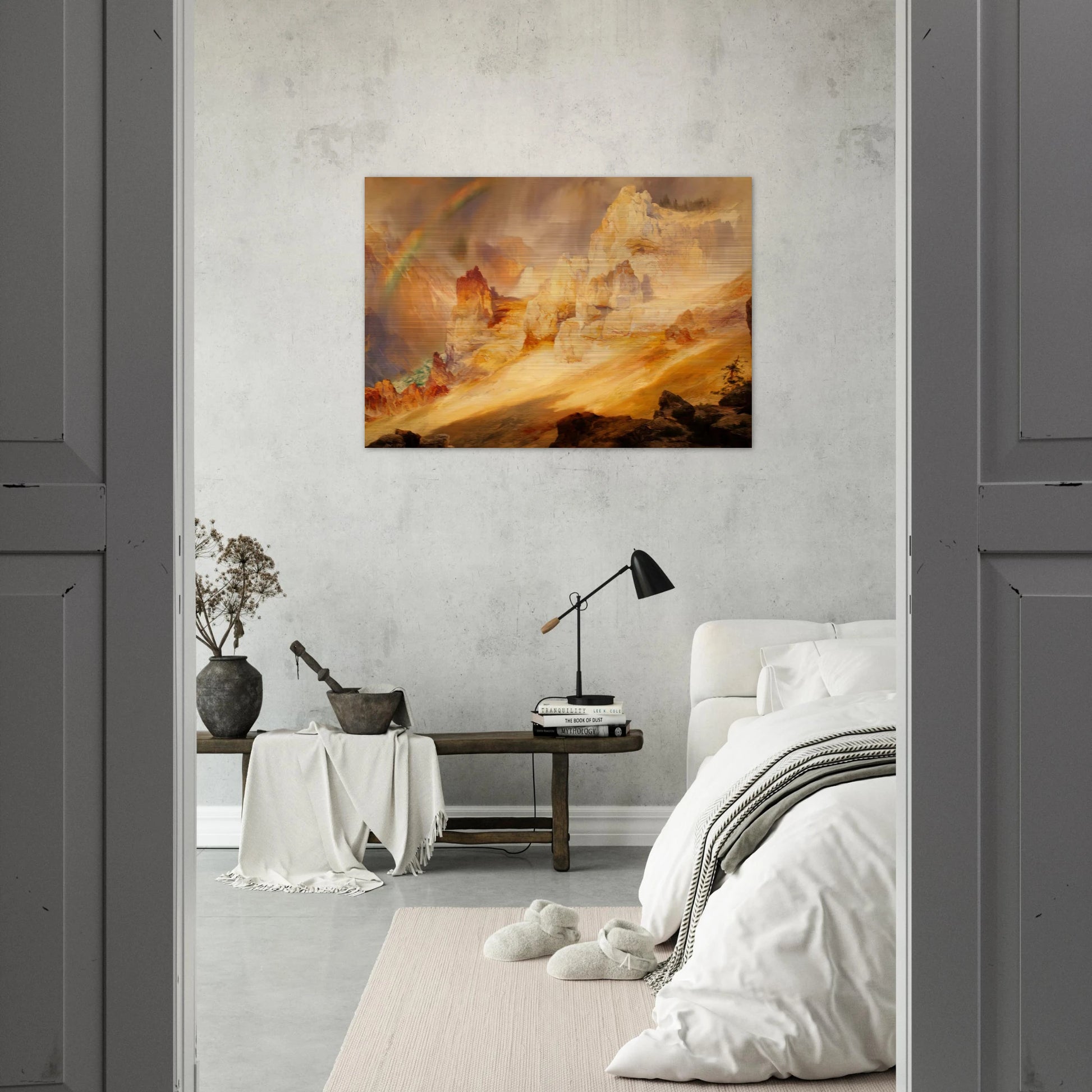 Rainbow over the Grand Canyon of the Yellowstone - Thomas Moran Brushed Aluminum Print - 70x100 cm / 28x40 inches | Thomas Moran Aluminum Print | Thomas Moran Prints