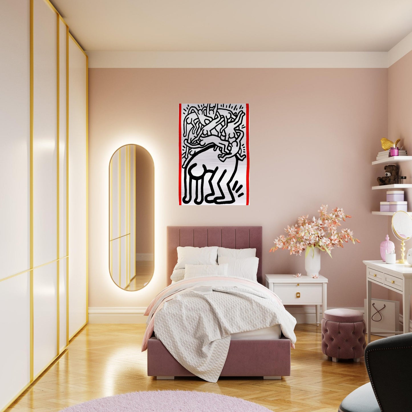 FIGHT AIDS WORLDWIDE 1990 - Keith Haring Brushed Aluminum Print - 70x100 cm / 28x40 inches | Keith Haring Aluminum Print | Keith Haring Prints