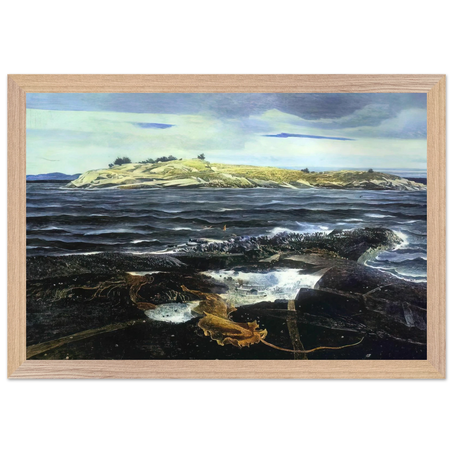 Andrew Wyeth - LITTLE CALDWELLS ISLAND Wall Art - 60x80 cm / 24x32 inches - Premium Wooden Framed Poster With Fine Art Paper-canvas - Wood frame