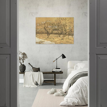 Orchard with Blossoming Plum Trees The White Orchard - Vincent van Gogh Brushed Aluminum Print - 70x100 cm / 28x40 inches | Vincent van Gogh Aluminum Print | Vincent van Gogh Prints