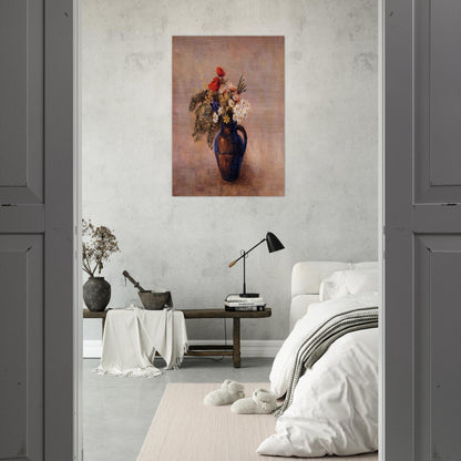 BOUQUET OF FLOWERS IN A BLUE VASE - Odilon Redon Brushed Aluminum Print - 70x100 cm / 28x40 inches | Odilon Redon Aluminum Print | Odilon Redon Prints