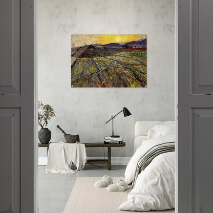 Wheat Field with Rising Sun - Vincent van Gogh Acrylic Print - 70x100 cm / 28x40″ inches | Vincent van Gogh Wall Art | Vincent van Gogh Prints