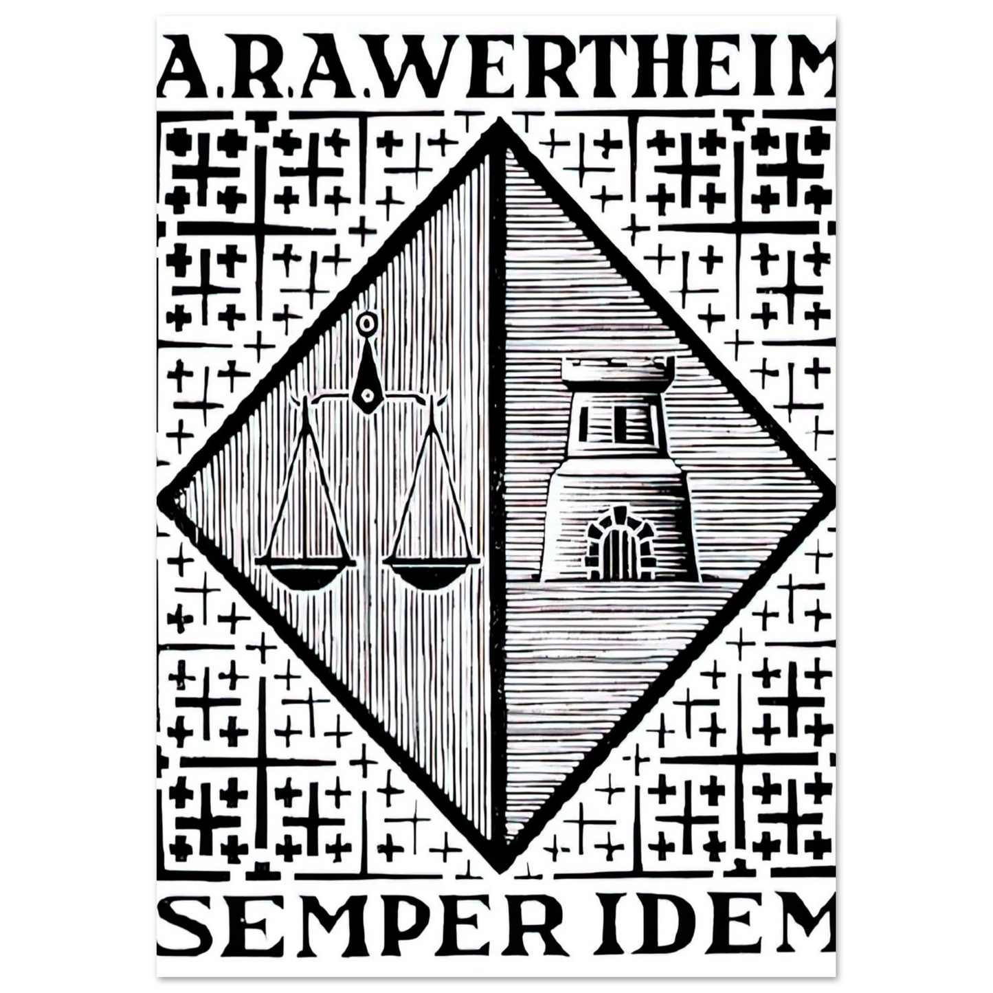 MC Escher - BOOKPLATE A R A WERTHEIM Wall Art - 30x40 cm / 12x16 inches - Premium Wooden Framed Poster With Fine Art Paper-canvas - Wood frame