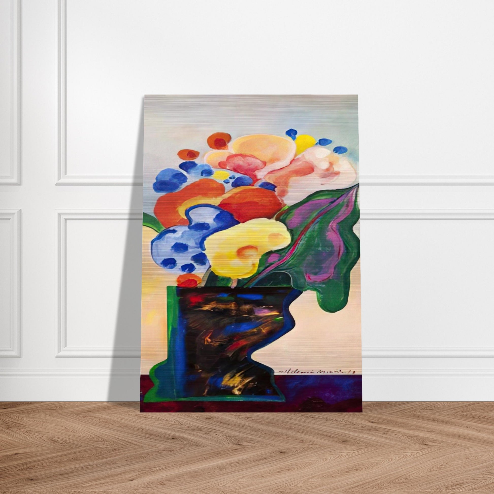 Vase With Flowers - 1990 - Aldemir Martins Brushed Aluminum Print - 70x100 cm / 28x40 inches | Aldemir Martins Aluminum Print | Aldemir Martins Prints