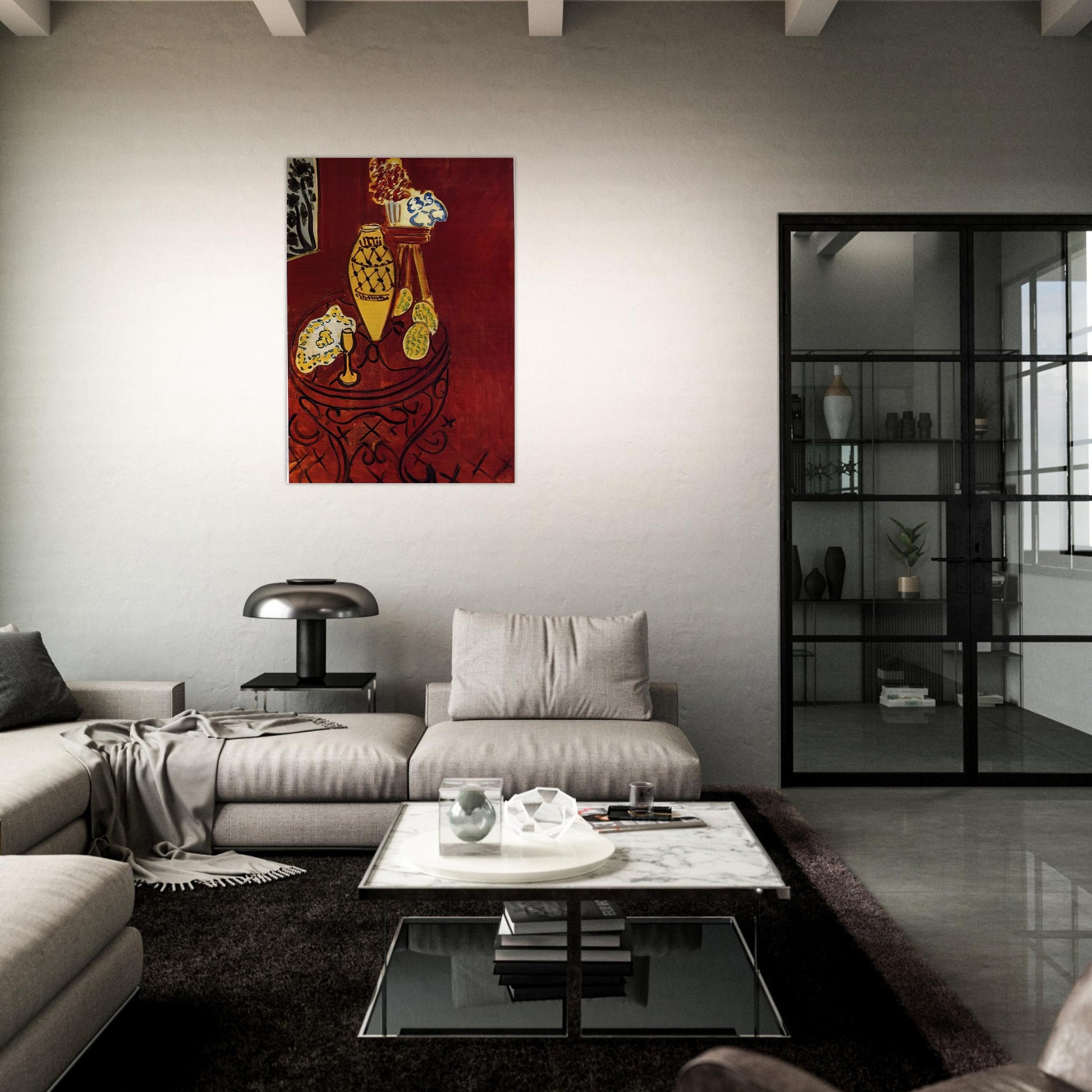 INTERIOR IN VENETIAN RED 1946 - Henri Matisse Brushed Aluminum Print - 70x100 cm / 28x40 inches | Henri Matisse Aluminum Print | Henri Matisse Prints