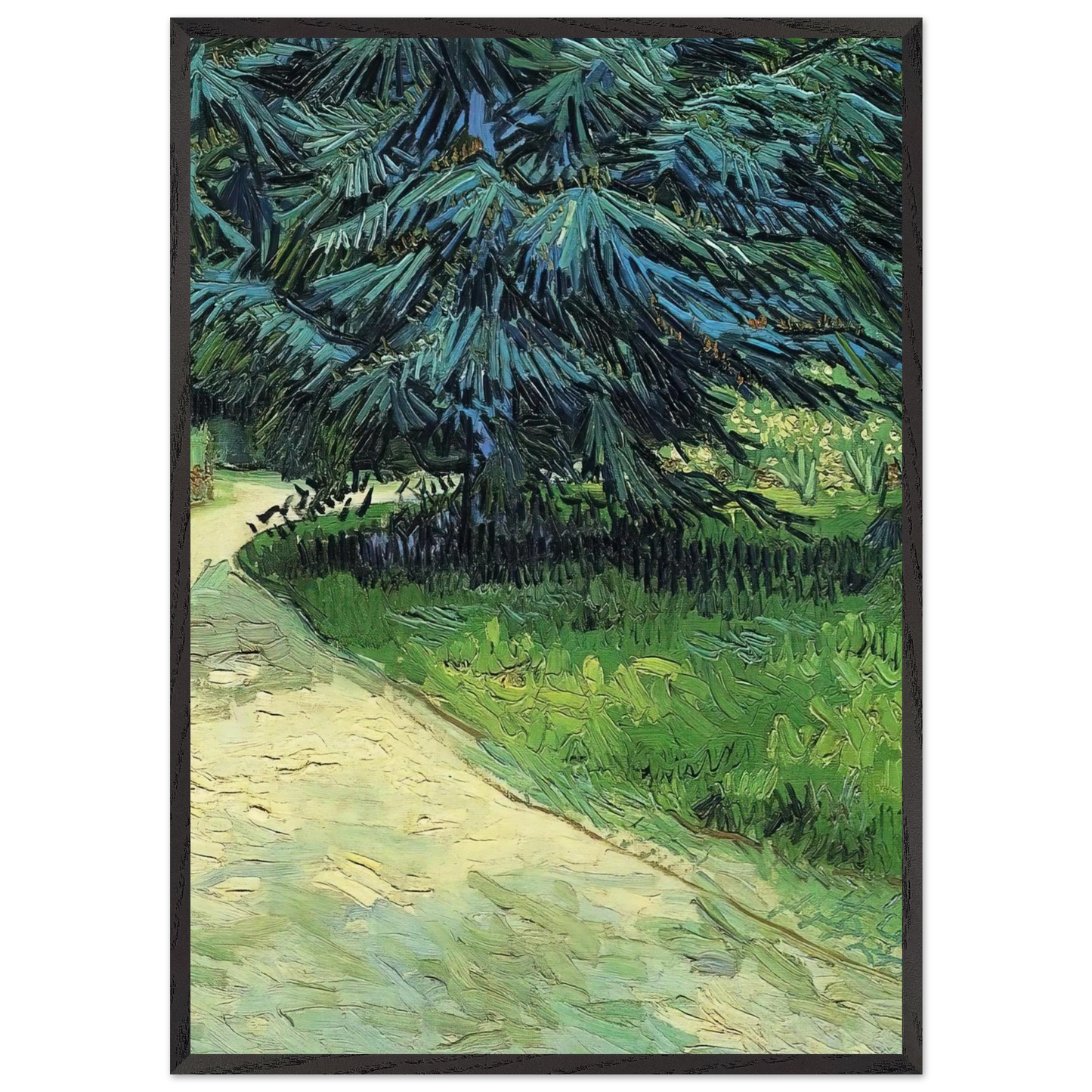 Public Garden with Couple and Blue Fir Tree The Poet s Garden III - Vincent van Gogh 70x100 cm / 28x40 inches Framed Art Print – Black Wooden Frame