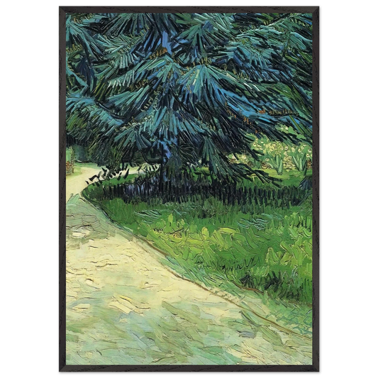 Public Garden with Couple and Blue Fir Tree The Poet s Garden III - Vincent van Gogh 70x100 cm / 28x40 inches Framed Art Print – Black Wooden Frame