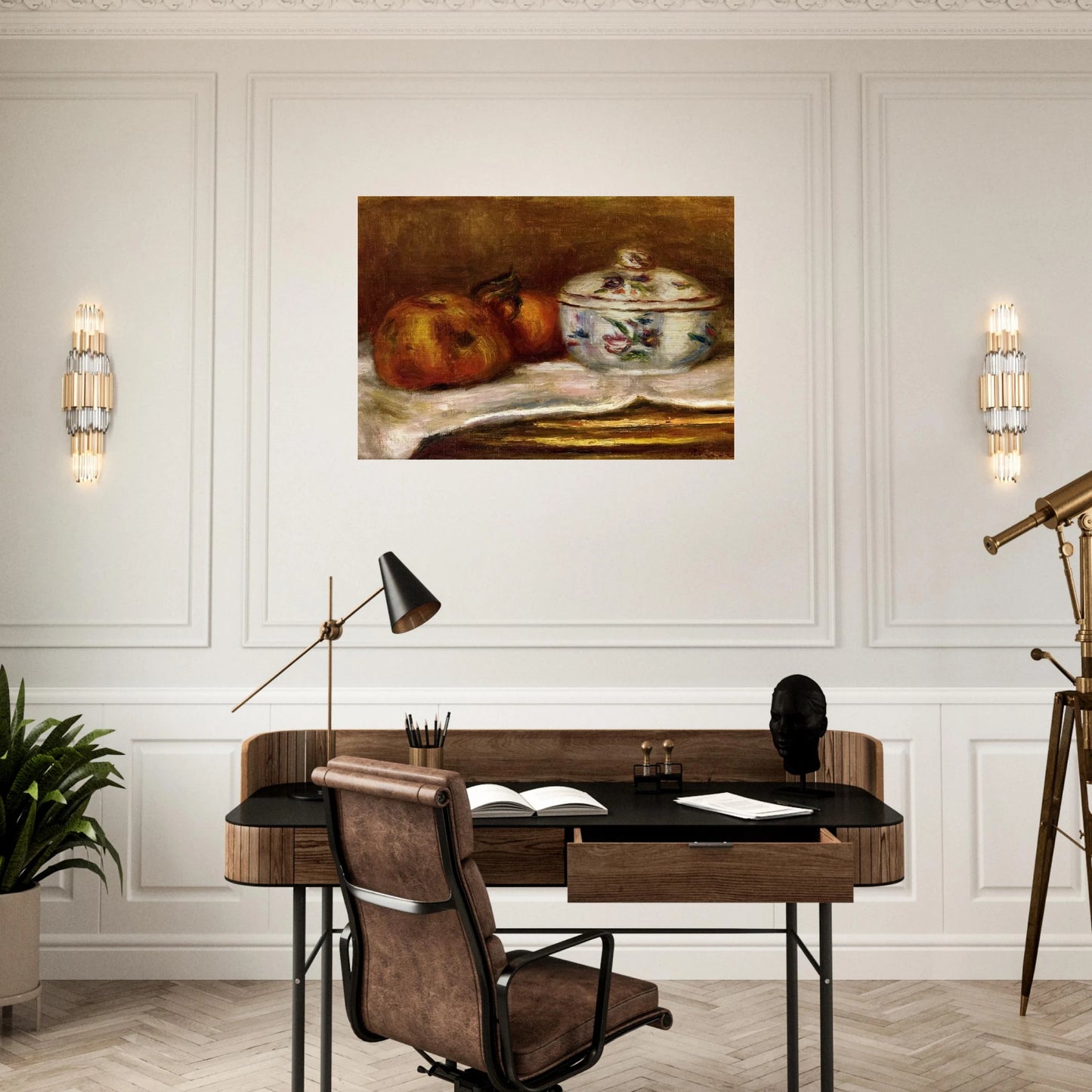 Sugar Bowl, Apple and Orange - Pierre-Auguste Renoir Brushed Aluminum Print - 70x100 cm / 28x40 inches | Pierre-Auguste Renoir Aluminum Print | Pierre-Auguste Renoir Prints