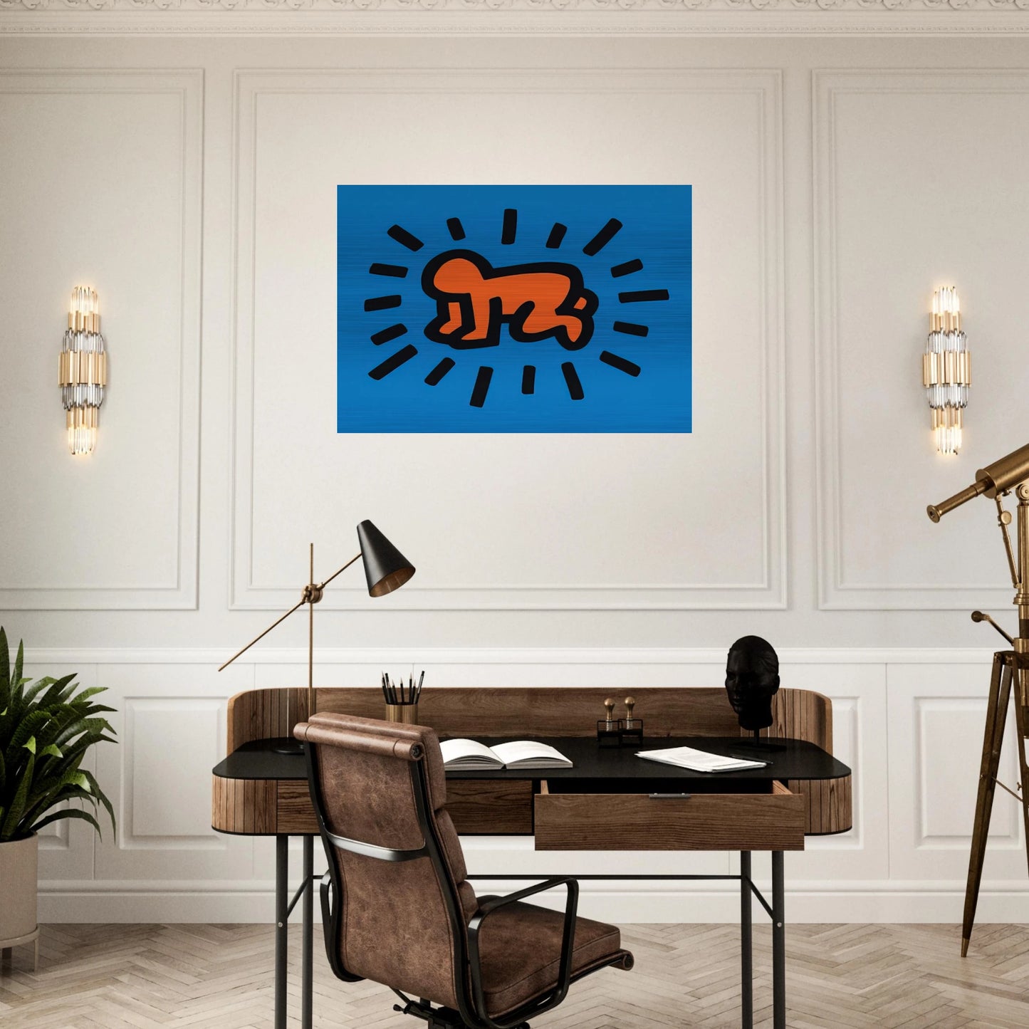 RADIANT BABY FROM ICONS SERIES 1990 - Keith Haring Brushed Aluminum Print - 70x100 cm / 28x40 inches | Keith Haring Aluminum Print | Keith Haring Prints