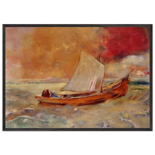 YELLOW BOAT - Odilon Redon 70x100 cm / 28x40 inches Framed Art Print – Black Wooden Frame