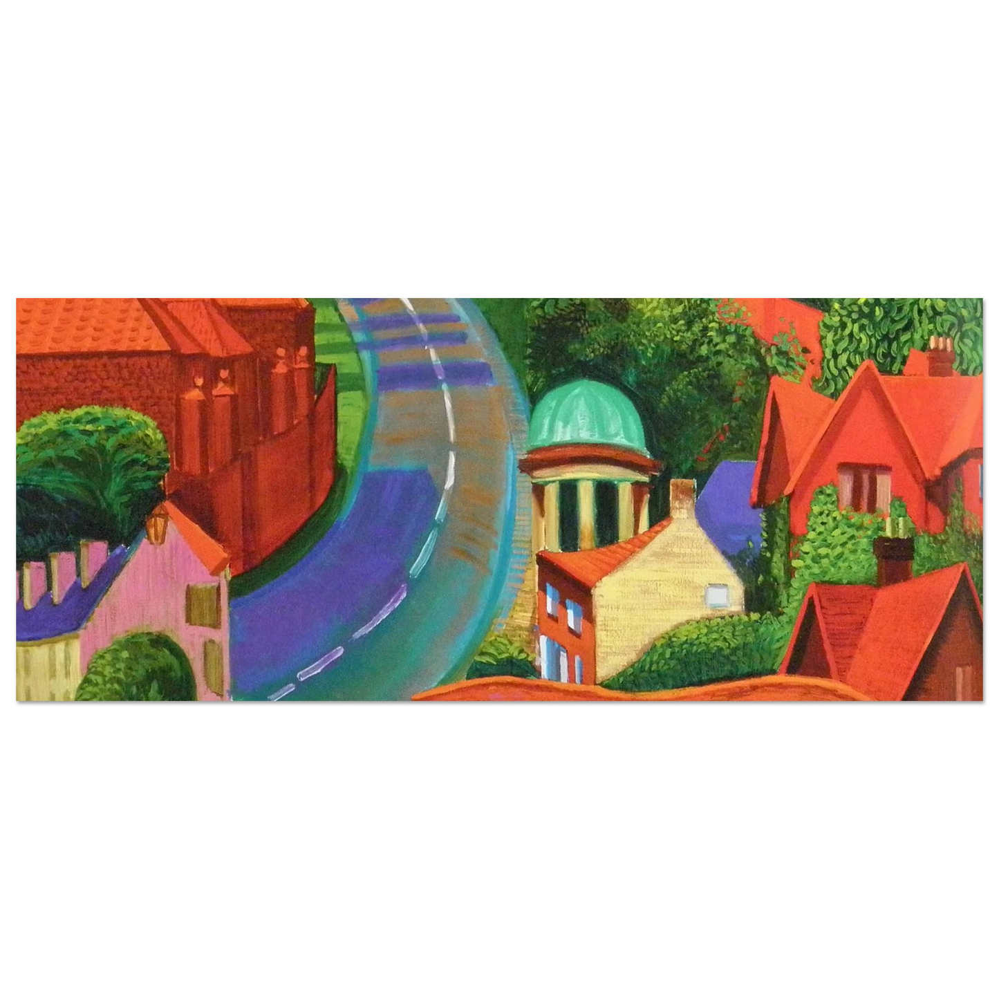 David Hockney - The Road to York Through Sledmere - 28x43  cm / XL (11x17 inches) - Premium Wooden Framed Poster With Fine Art Paper-canvas - Black frame