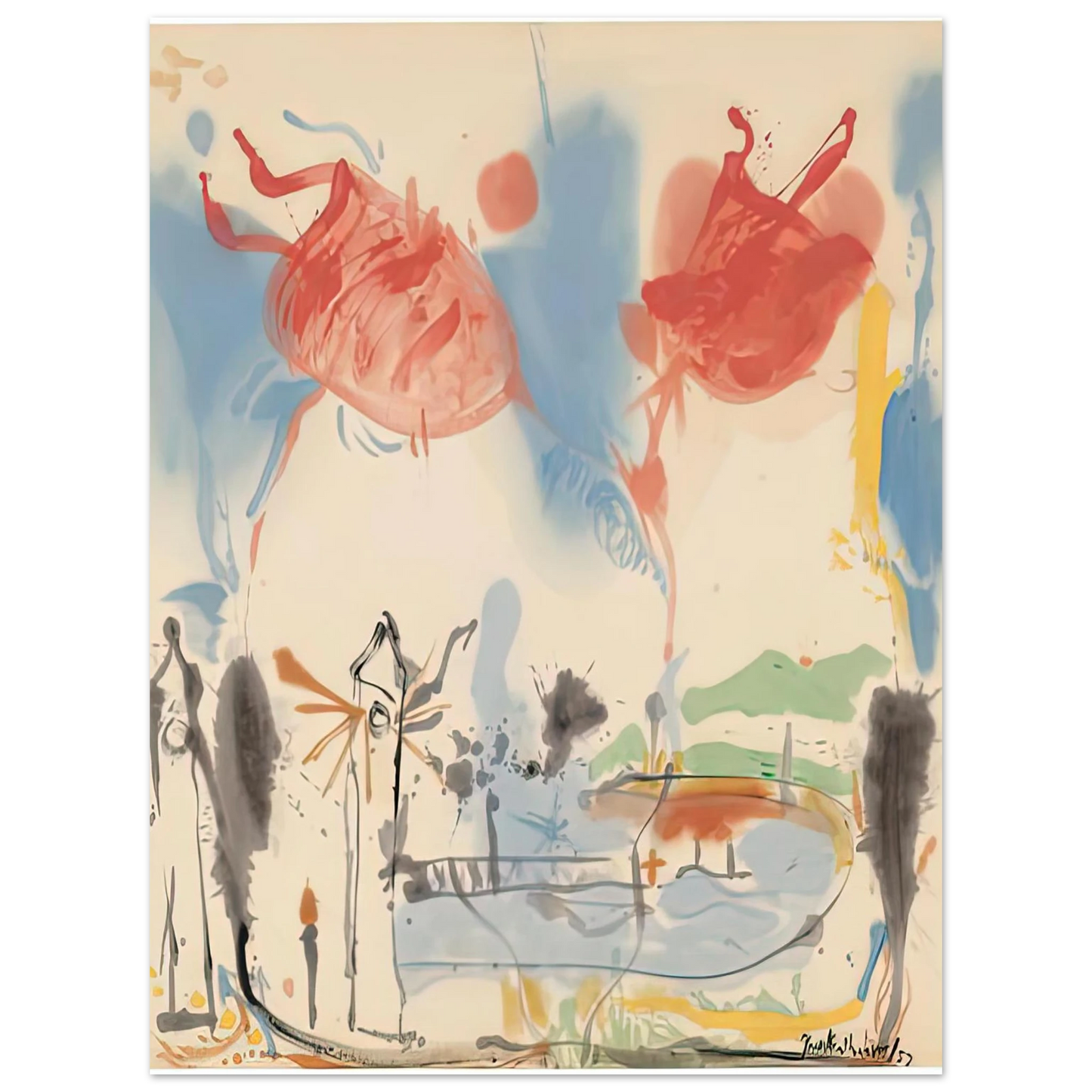 Helen Frankenthaler - Round Trip, 1957- Wall Art - 21x29.7 cm / 8x12" - Fine Art Poster-canvas - -