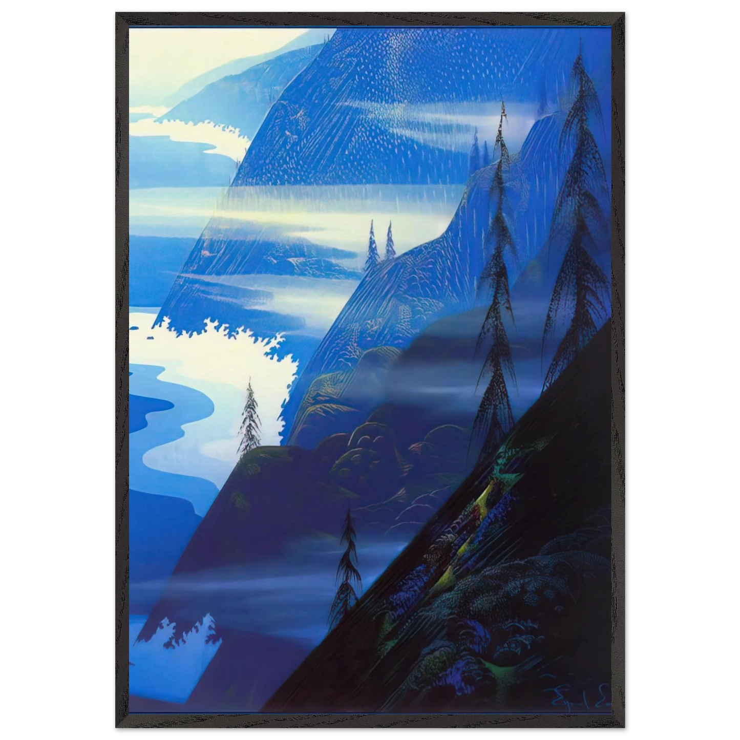 Stardust blue - Eyvind Earle 70x100 cm / 28x40 inches Framed Art Print – Black Wooden Frame