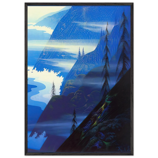 Stardust blue - Eyvind Earle 70x100 cm / 28x40 inches Framed Art Print – Black Wooden Frame