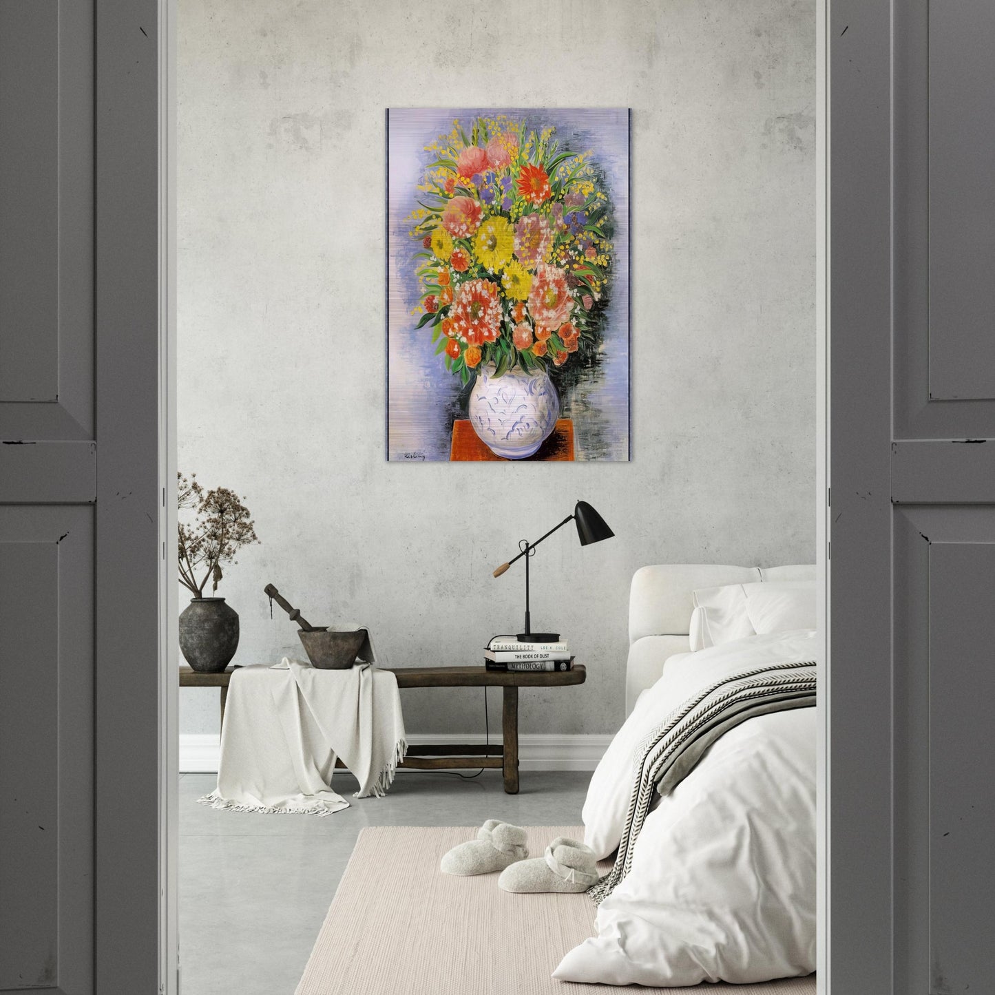 BOUQUET OF VARIOUS FLOWERS AND MIMOSA - Moise Kisling Brushed Aluminum Print - 70x100 cm / 28x40 inches | Moise Kisling Aluminum Print | Moise Kisling Prints