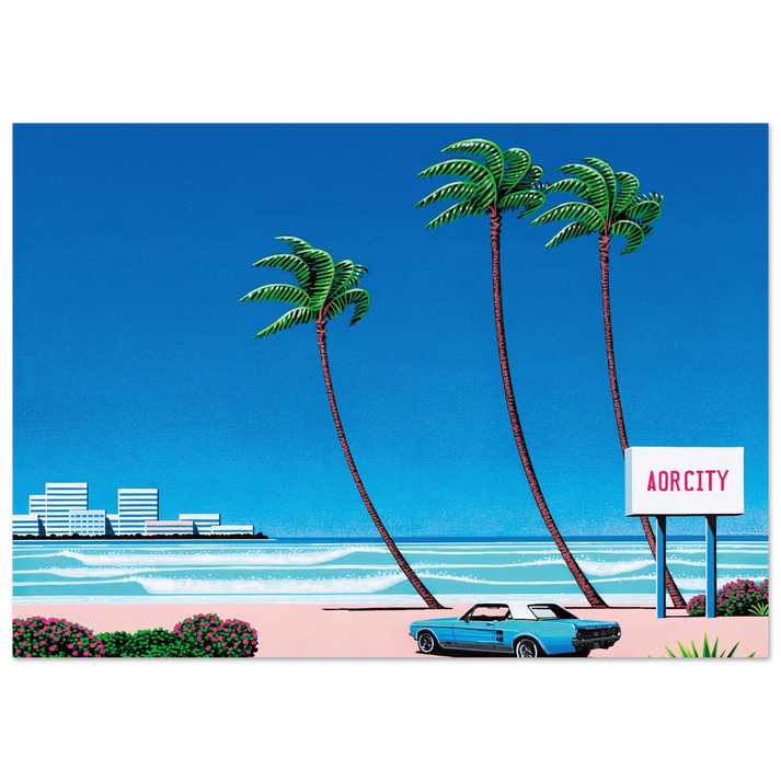 Hiroshi Nagai - Light Mellow Sealine Wall Art - 21x29.7 cm / 8x12" - Premium Wooden Framed Poster With Fine Art Paper - Wood frame
