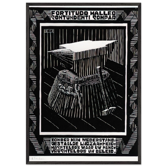 EMBLEMATA ANVIL - MC Escher 70x100 cm / 28x40 inches Framed Art Print – Black Wooden Frame | Maurits Cornelis Escher Prints