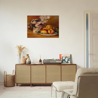 Apples and Flowers - Pierre-Auguste Renoir Brushed Aluminum Print - 70x100 cm / 28x40 inches | Pierre-Auguste Renoir Aluminum Print | Pierre-Auguste Renoir Prints