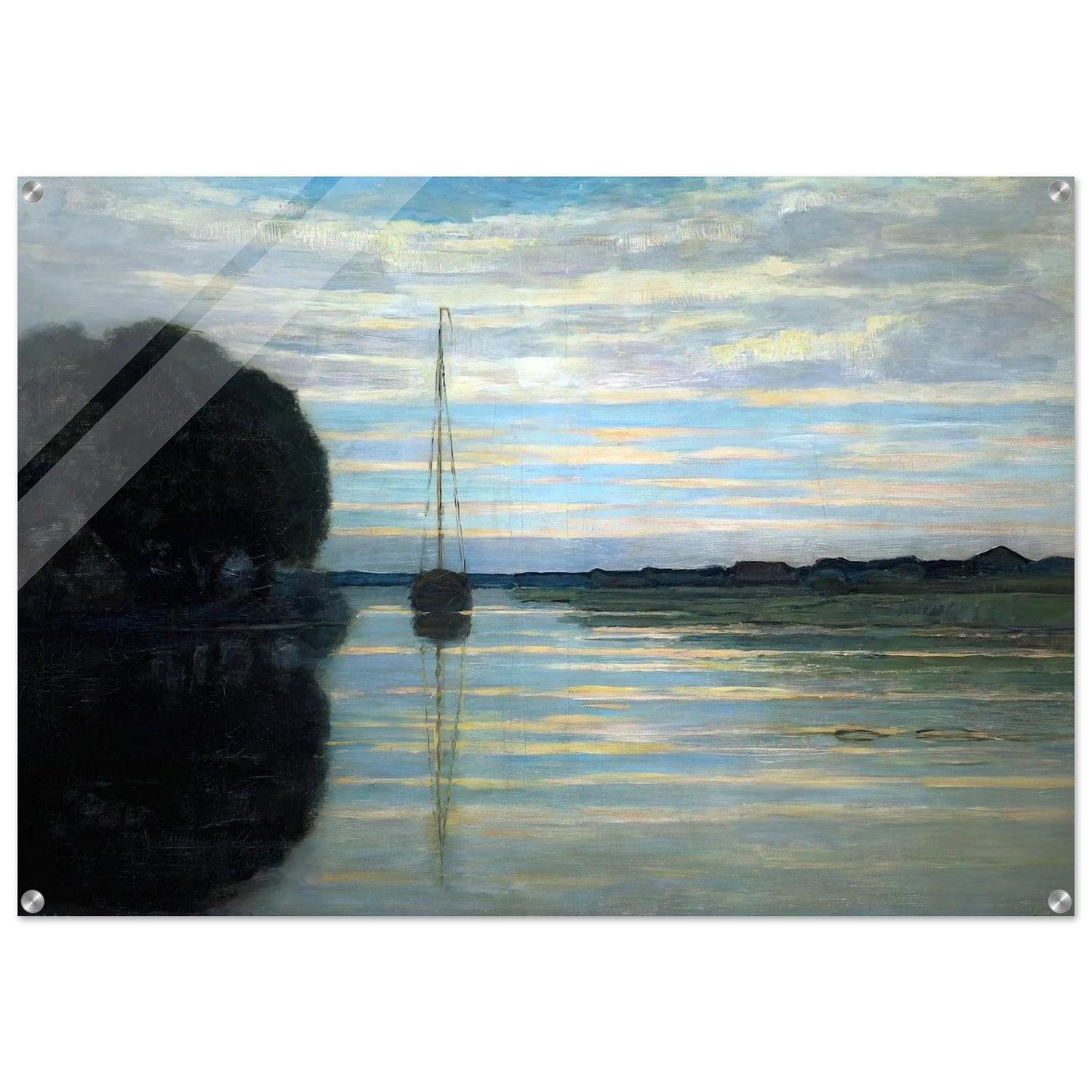 River view with a boat Sun - Piet Mondrian Acrylic Print - 70x100 cm / 28x40″ inches | Piet Mondrian Wall Art | Piet Mondrian Prints