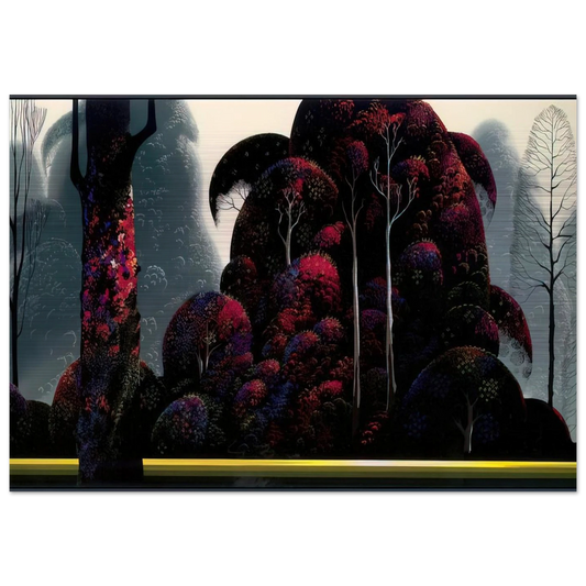 Crimson Eucalyptus - Eyvind Earle Brushed Aluminum Print - 70x100 cm / 28x40 inches | Eyvind Earle Aluminum Print | Eyvind Earle Prints