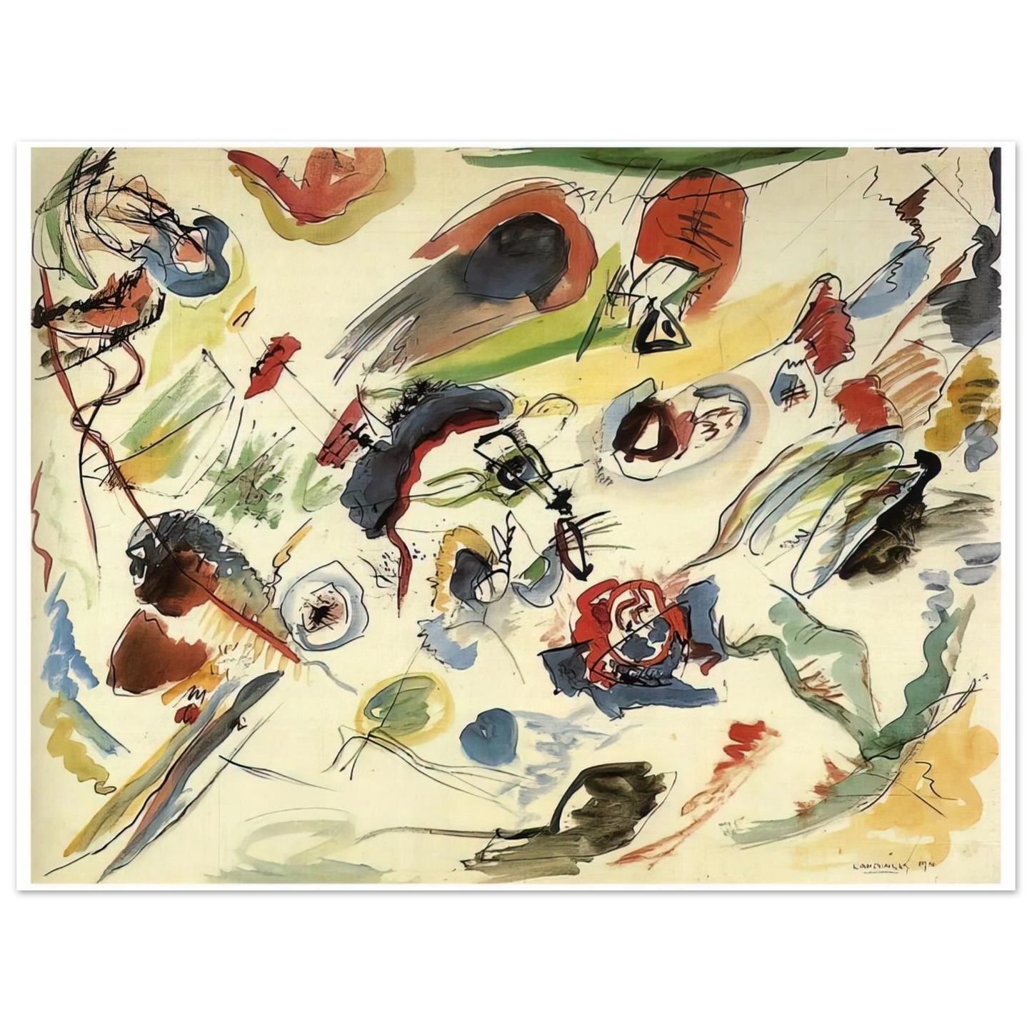 Wassily Kandinsky - UNTITLED FIRST ABSTRACT WATERCOLOR 1910  75x100 cm / 30x40inches Fine Art Poster